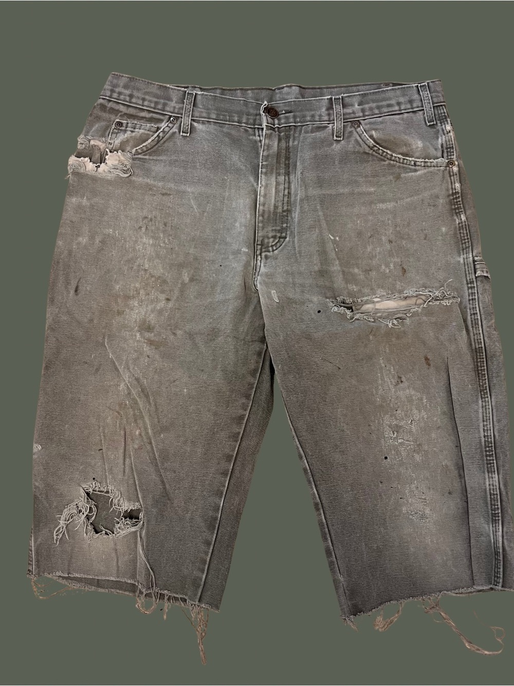 Dickies Distressed Green/Grey cut Shorts 34